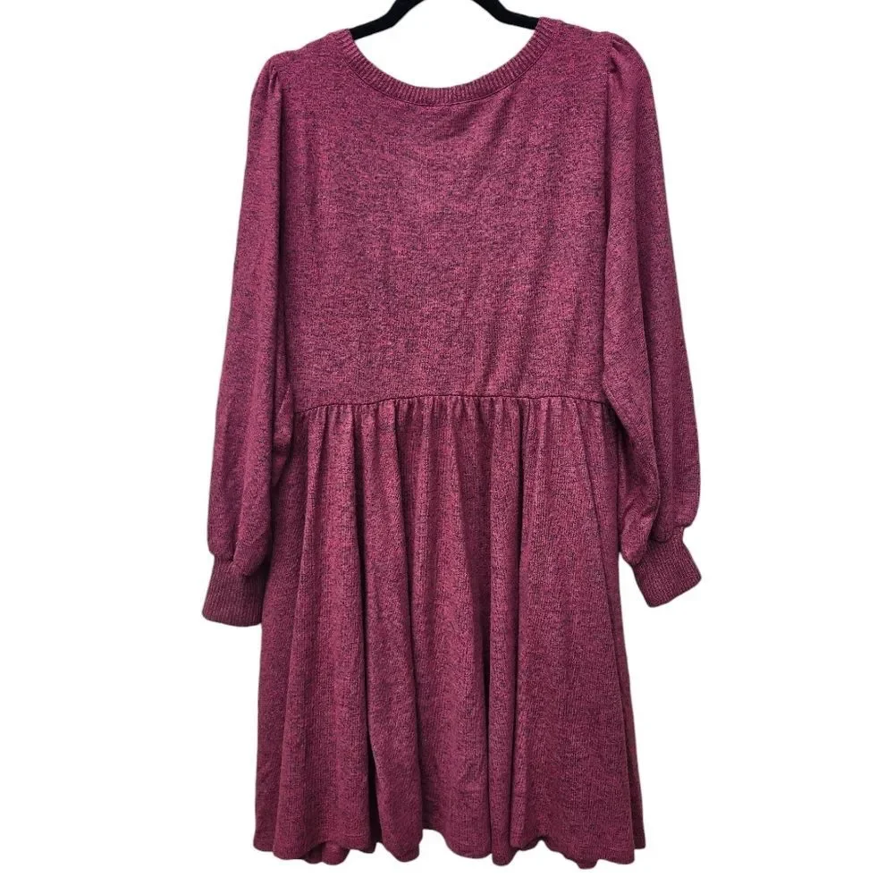 Torrid NWT Babydoll Dress - Super Soft Plush Burgundy Long Sleeve Plus Size‎ 2X